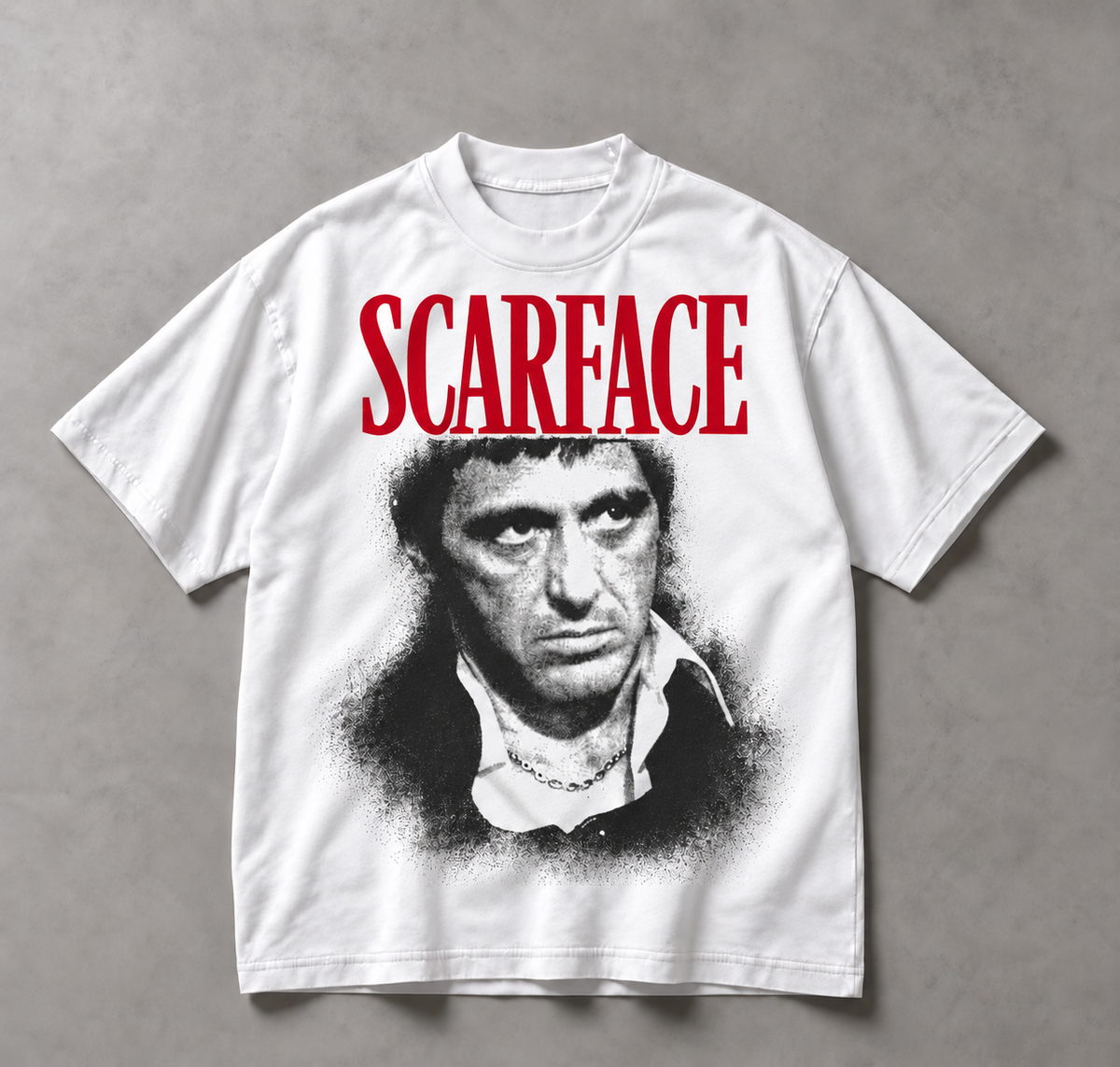 SCARFACE RED — TEE, beyaz tişört, ön baskı