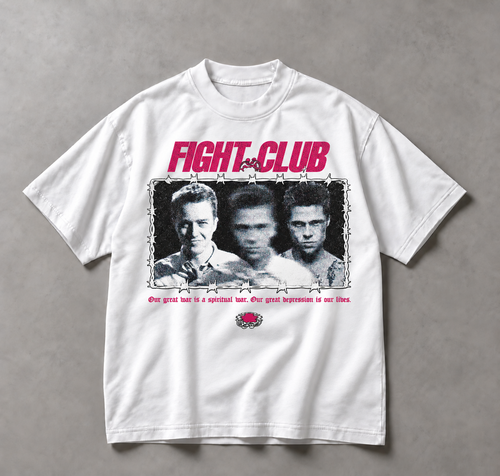 Fight Club Rule One — Boxy Fit T-Shirt - White - ön baskı