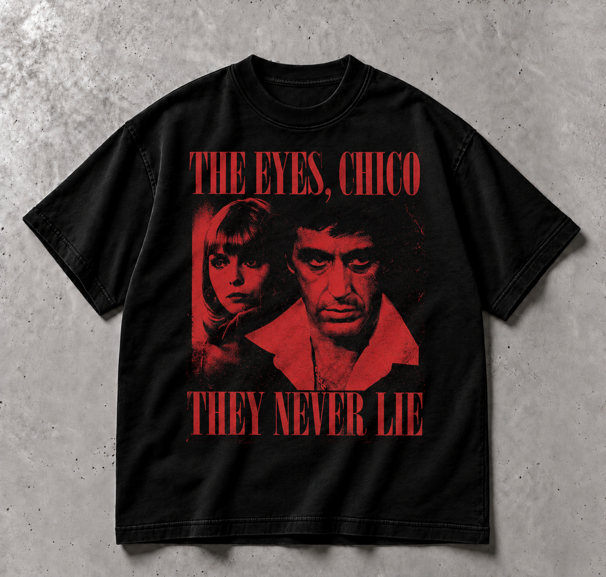 ALCATRAZ CLO THE EYES NEVER LIE — Boxy Fit T-Shirt Siyah ürün mockup