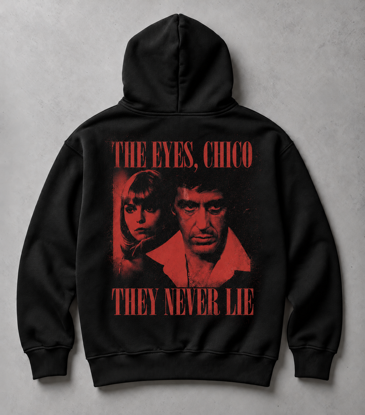 ALCATRAZ CLO THE EYES NEVER LIE — Oversize Hoodie Siyah ürün mockup
