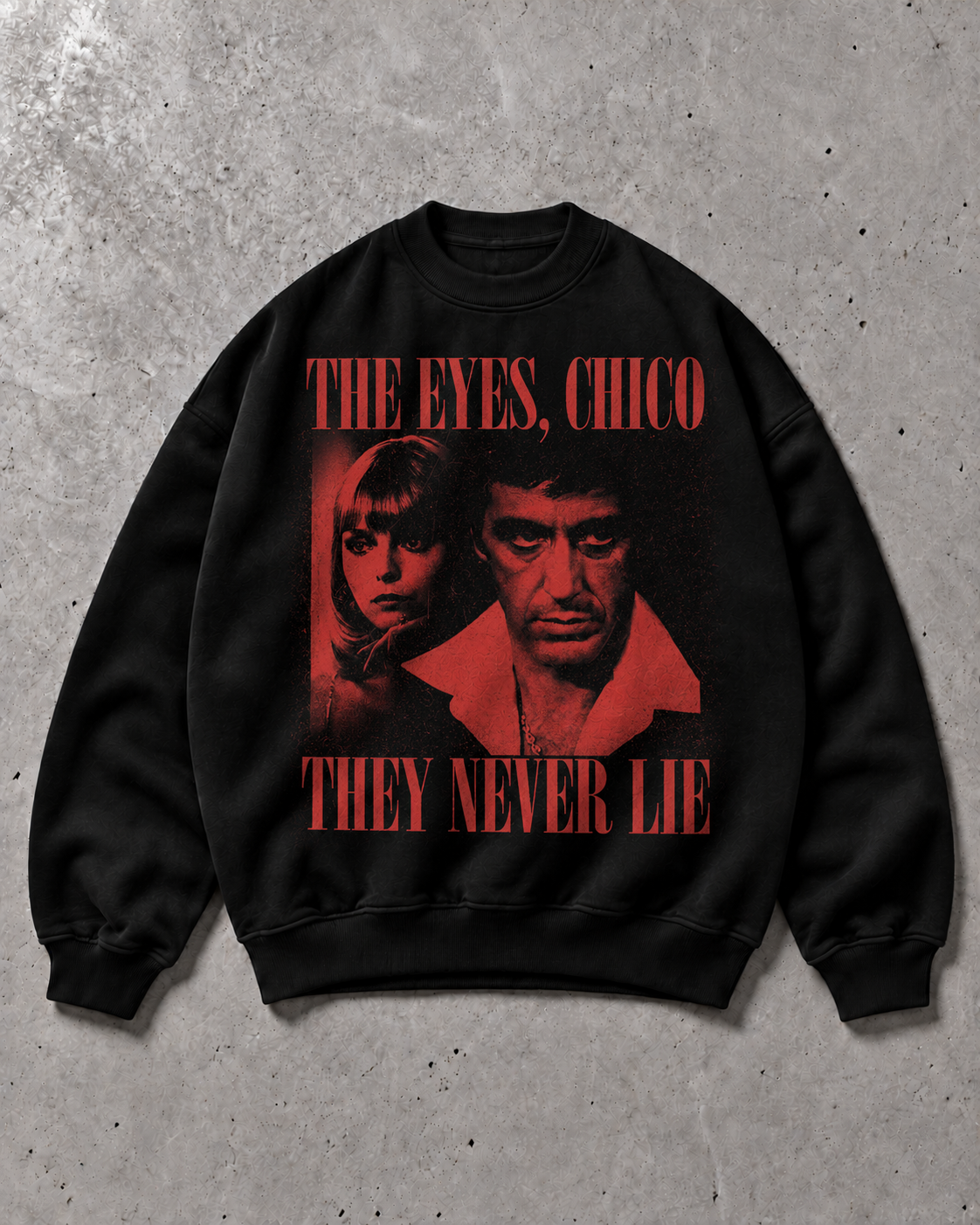 ALCATRAZ CLO THE EYES NEVER LIE — Oversize Sweatshirt Siyah ürün mockup